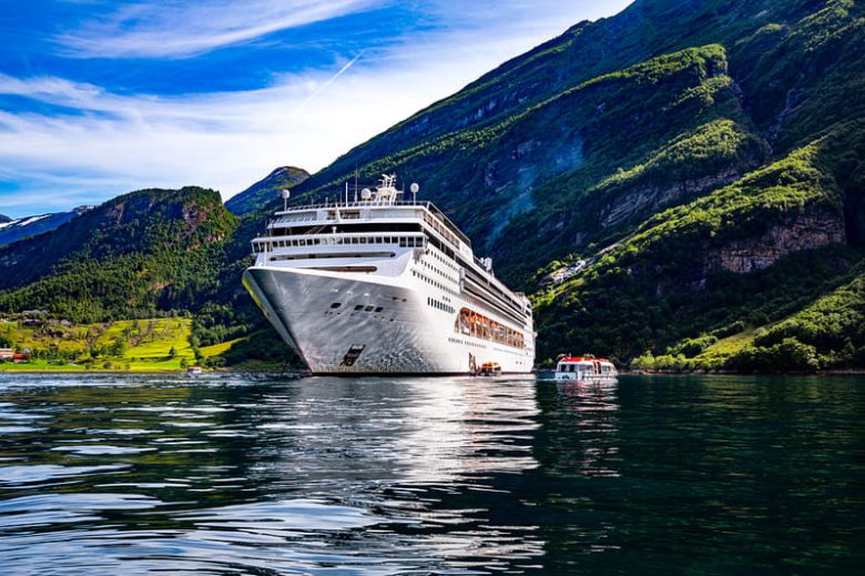 Cruise ship on fjord in Norway