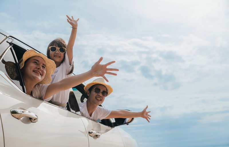 Happy family travelling