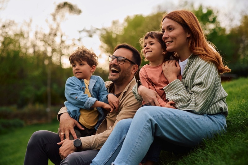 Happy man with his family