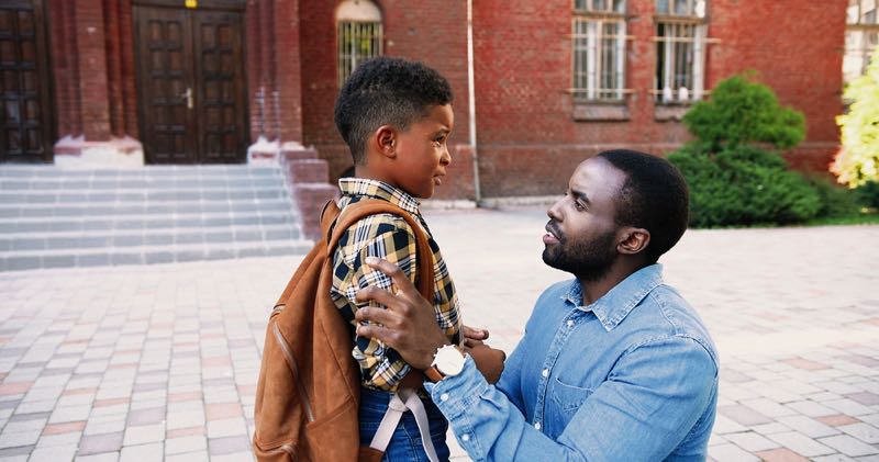 Single dad sending kid off to school