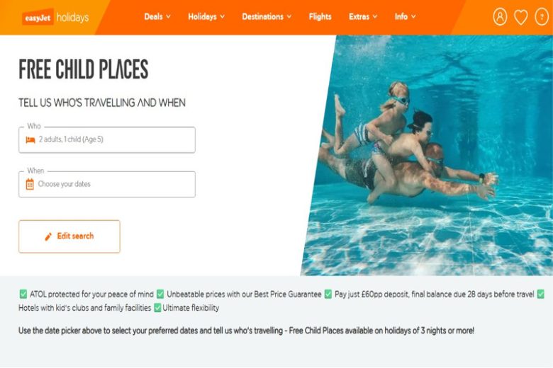 easyjet free child place holidays
